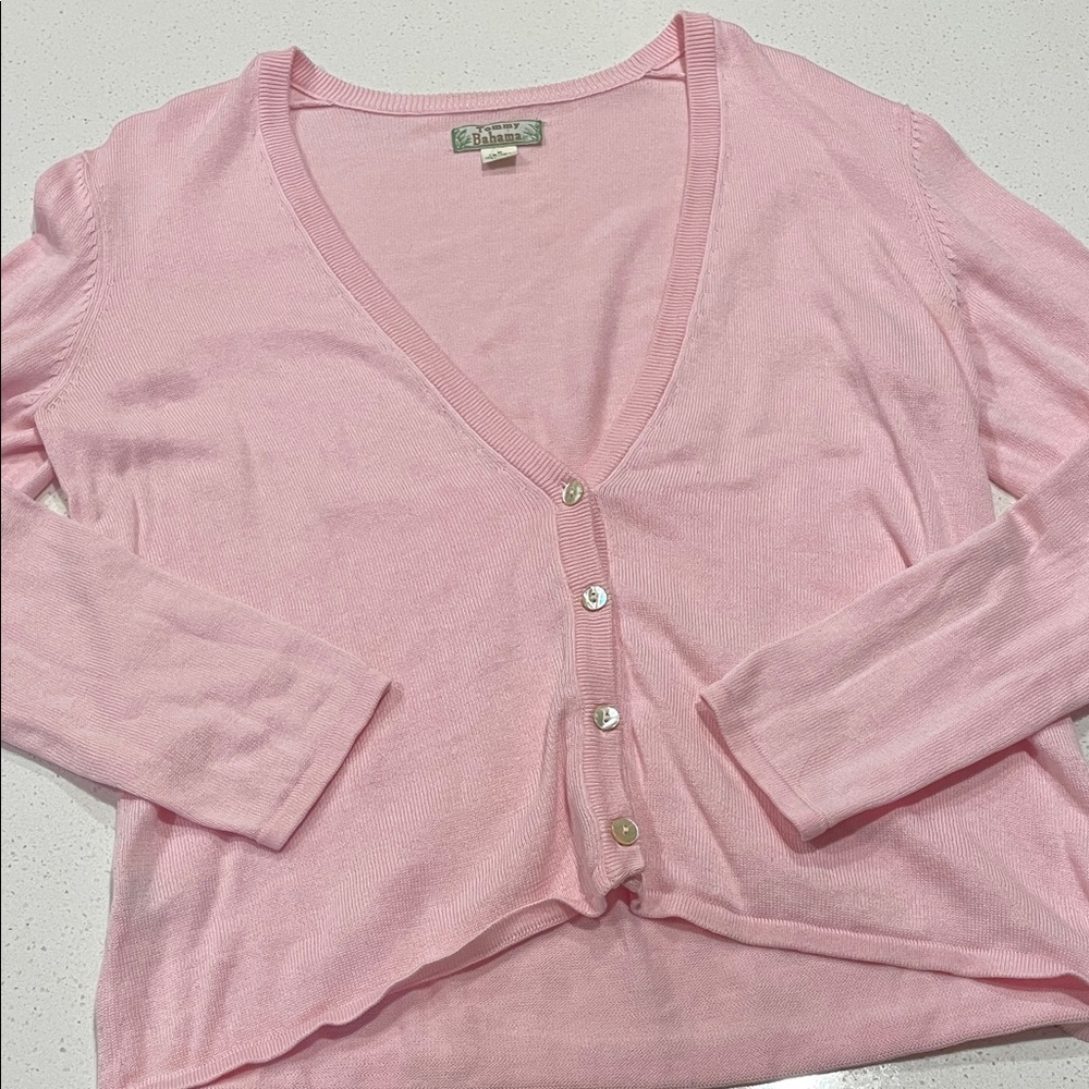 Tommy Bahama Light Pink V-Neck Cardigan 100% Cotton
